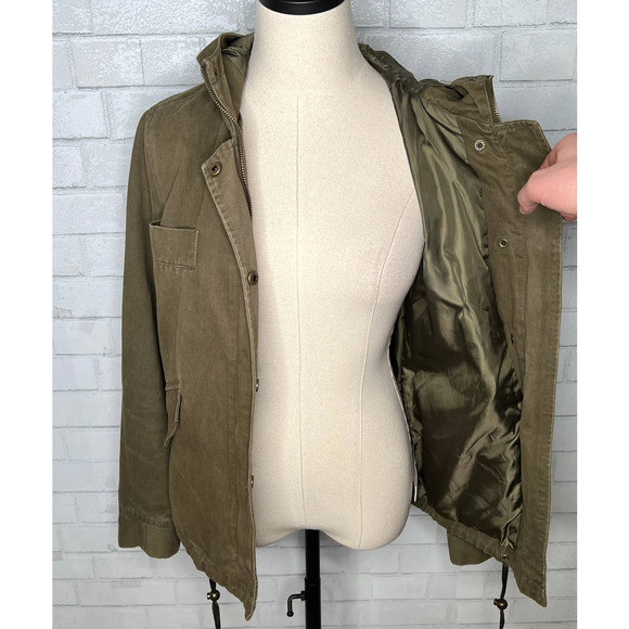 Anthropologie S Oversized Army Shacket Hooded Button Front Jacket Green Small - Picture 5 of 7